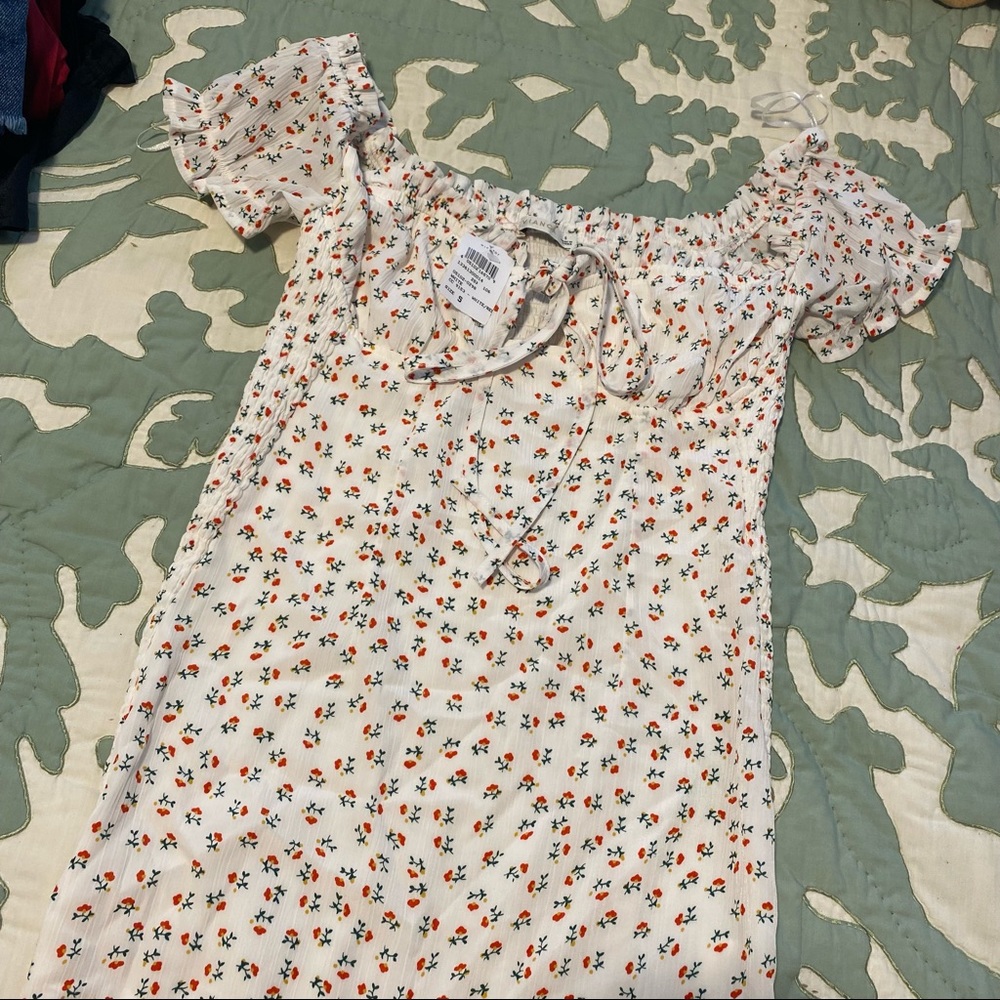 CUTE FLORAL DRESS PUFF SLEEVE FRONT TIE